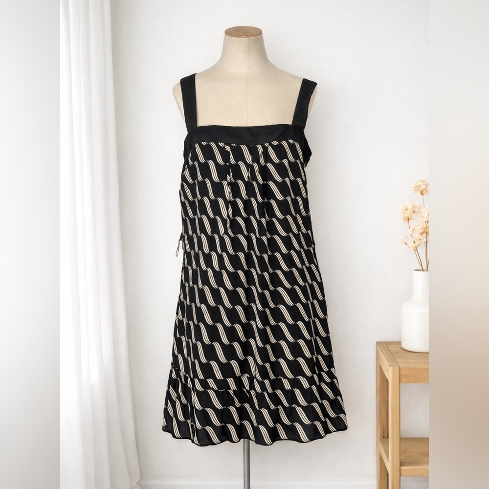 Anthropologie Maeve Black Linen Crossback Patterned Dress Size 6, EUC